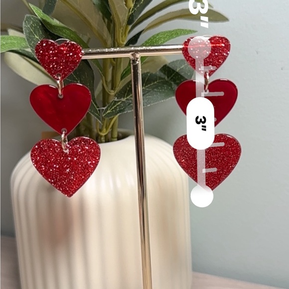 Red Heart Dangle Earrings - Picture 7 of 7
